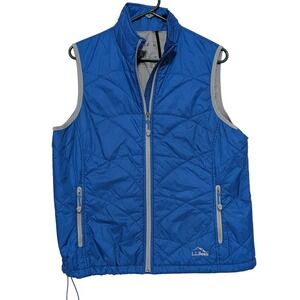 LL Bean Womens Blue Quilted Puffer Vest L PET Zip Front Stand Collar Lightweight